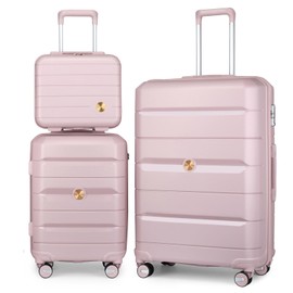 Somago Luggage Sets with Spinner Wheels Hardside Suitcase Travel Set Lightweight Polypropylene Suitcases with TSA Lock and YKK Zipper (Nude Pink, 3-Piece Set (14/20/28))