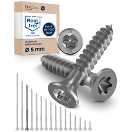 Torx Screws, Stainless Steel Screws 5x90, V2A Stainless Steel, Rustproof, Chipboard Screws, Partial Thread, 5 mm Thick, 90 mm Long, Pack of 4, Wood Screws, A2