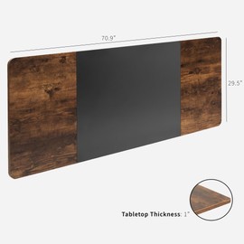 VIVO Universal 71 x 30 inch Table Top for Standard and Sit to Stand Height Adjustable Home and Office Desk Frames, Black and Rustic Vintage Brown Desktop, DESK-TOP72-30BN