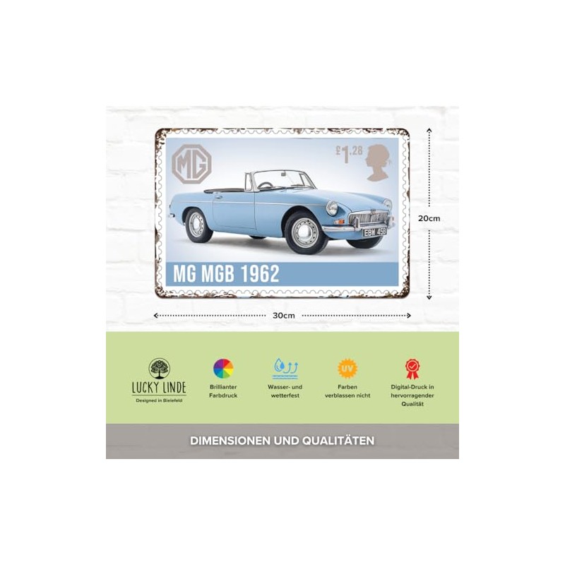 LUCKYLINDE Retro Tin Sign Suitable for MG Oldtimer Fans and