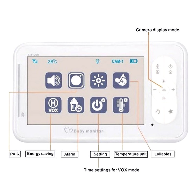 4.3” Display Video Baby Monitor with Camera and Audio Remote