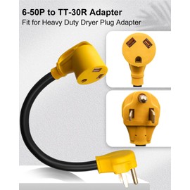 HUQUZN NEMA 6-50P to TT-30R RV Power Adapter Cord, 6-50P 50A Male Plug to TT-30R 30A Female Receptacle, Generator RV EV Charger Power Cord Adapter