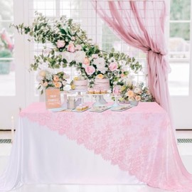 LuoluoHouse Pink Lace Table Cloth 60x120inch 2Pcs for Decorations Wedding Baby Shower