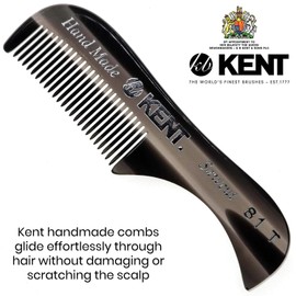 Kent A 81T Graphite X-Small Gentleman's Beard and Mustache Pocket Comb, Fine Toothed Pocket Size for Facial Hair Grooming and Styling. Saw-cut of Cellulose Acetate, Hand Polished. Hand-Made in England