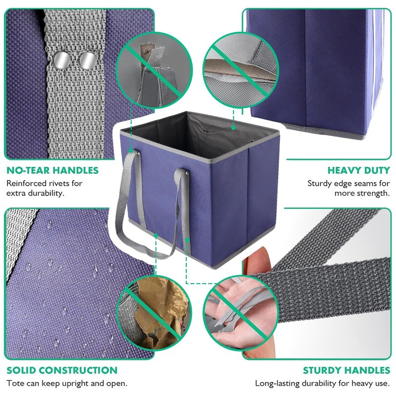 Kaishun reusable grocery bags Navy Blue (2 Pack), Navy Blue