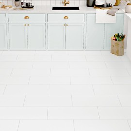 Wallderful White Vinyl Flooring Roll Removable Tile Sticker Bathroom Waterproof Floor Tile Self Adhesive Floor Pops 15 Pcs 12"x24" Laminate Vinyl Sheet Flooring for Garage Basement Kitchen RV Bedroom