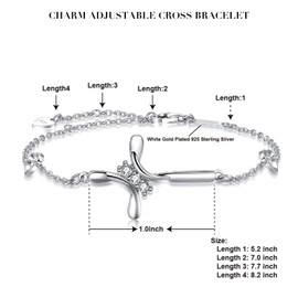 OneSight Cross Bracelet Jewelry For Women, 925 Sterling Silver Charm Adjustable Cross Bracelet (Three Cubic Zirconia Diamond Cross)