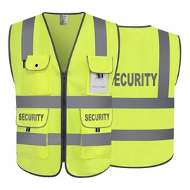 Uno Mejor Security Vest for Men Women Security Guard Reflective Safety Vest with 9 Pockets, Hi Vis Work Vest with Reflective Strips, Meets ANSI, UG100S-Yellow Medium