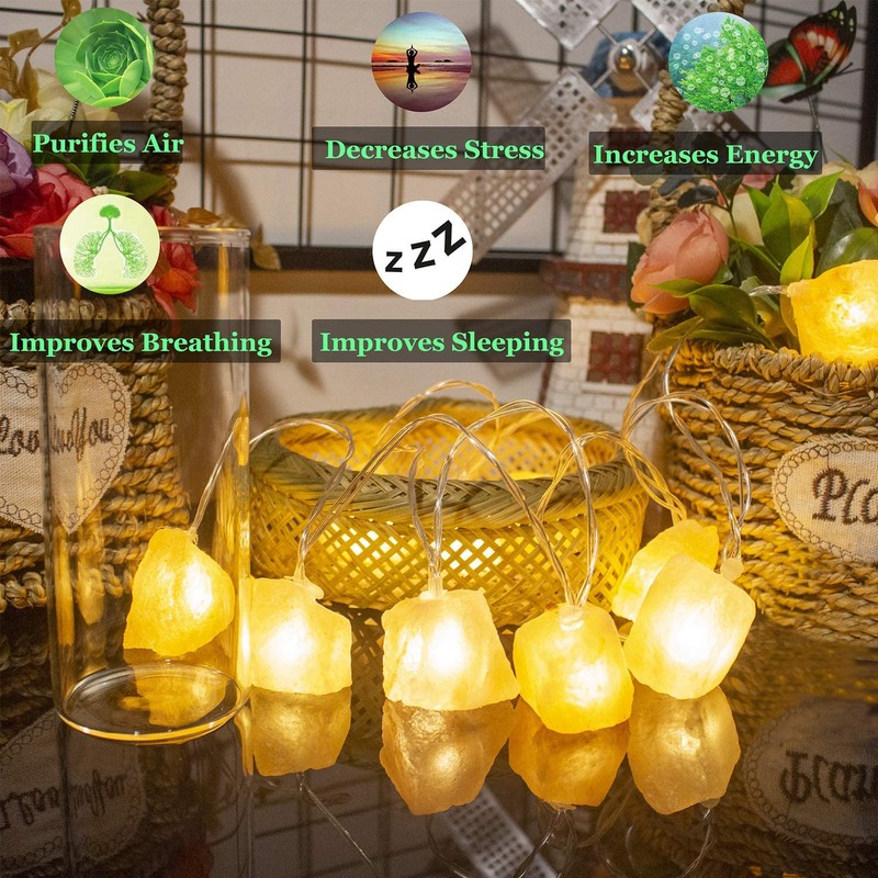 HeaHap Himalayan Salt String Lights with Switch, 20 Natural Salt
