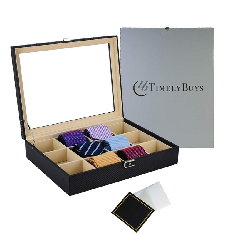 Tie Display Case for 12 Ties, Belts, and Men's Accessories