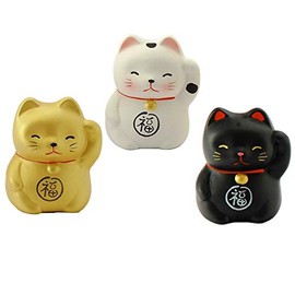 Set of 3 Japanese Maneki Neko Lucky Cat Happiness Wealth No Evil Made in Japan