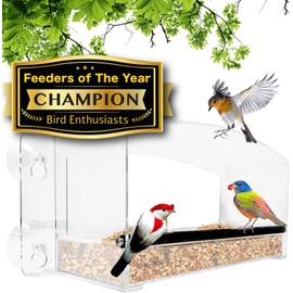 Nature Gear Acrylic Clear Window Bird Feeder with Strong Suction Cups, Removable Sliding Seed Tray, Weather-Resistant & Easy to Clean for Window Viewing, Earth-Friendly Dome