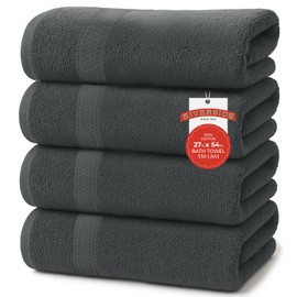RIVERSIDE 100% Ring Spun Cotton Bath Towels Set of 4, 27 x 54 Inches – Quick Dry, Soft & Highly Absorbent Towels for Shower & Bathroom – Luxury 550 GSM Cotton Towels for Home, Spa, Gym, Hotel, Grey