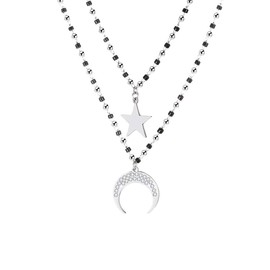 Ouran Ladies Girls Female Friends Mother Silver Plated Round Colourless Black Crystal, Crystal Stainless Steel, Crystal