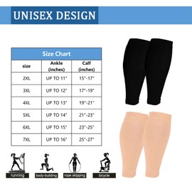 Cheeroyal 2/3/4/6 Pairs Plus Size Wide Calf Compression Leg Sleeves for Women& Men Knee High Leg Sleeves 20-30mHg 2XL-7XL (3pcs-Black,3XL)