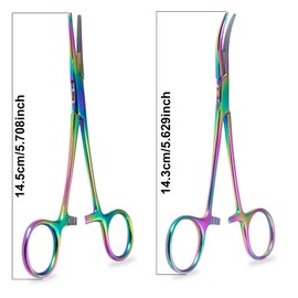 2 Pcs Reusable Rainbow Hemostat Curved and Straight Hemostat Forceps Piercing Pliers Forceps, Stainless Steel Straight and Curved Pliers, Fishing Tweezer Hemostats