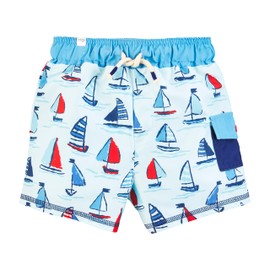 Mud Pie Boys Swim Trunks, Sailboat, Extra Small | 6-9M