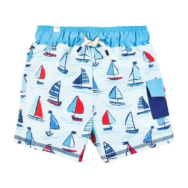 Mud Pie Boys Swim Trunks, Sailboat, Extra Small | 6-9M