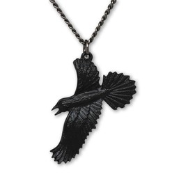 Real Metal Black Raven Black Crow Gothic Pewter Pendant Necklace