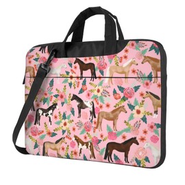 Fun Soft 13 Inch Horses Floral Horse Breeds Farm Flowers Laptop Case Protective Shoulder Laptop Shoulder Messenger Bag Briefcase Bag Case Sleeve Carrying Case For Ultrabook Men With Adjustable Strap
