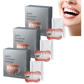 Dentaduras Postizas Moldeables, Kit Combinado Superior e Inferior, Carillas y Prótesis Dentales a Presión, Silicona Flexible, 3 Unidades, Color Blanco (3 Cajas)