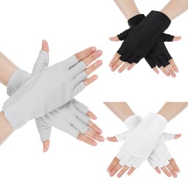 CIATBYYJ 3 Pairs UV Protection Gloves, Summer Fingerless Sun Protection Gloves, Half Finger Touchscreen Gloves for Women Girls UV Gloves for Nail Lamp for Driving, Outdoor, Sport (Black, White, Gray)