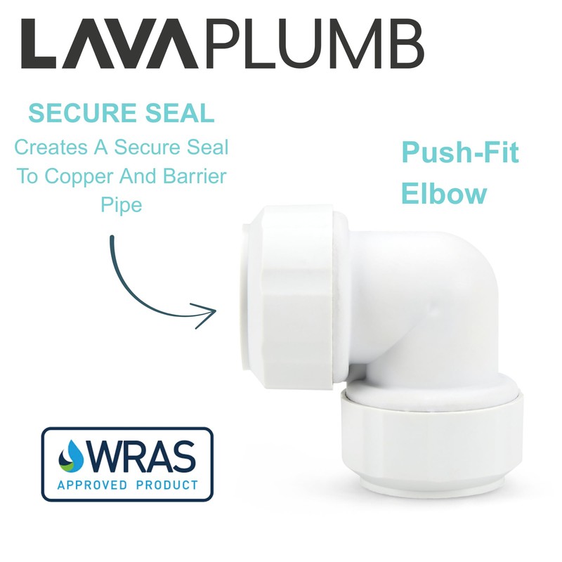 LavaPlumb Push Fit Plumbing Fittings 15mm 22mm White Pushfit Elbow