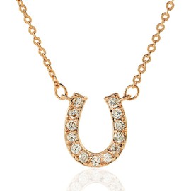 Miaomyao Cubic Zirconia, Pink Gold, Horseshoe, Horseshoe, Lucky Amulet, Necklace, Accessory, Women's Present, Pouch Set, Cubic Zirconia, Cubic Zirconia