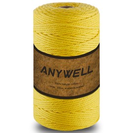 ANYWELL Yellow Macrame Cord 3mm x 218 Yards, Corde Macramé, Colored Macrame Rope, Cotton Cord, Handmade Soft 4-Strand Twisted Cotton Rope, Wall Hanging, Plant Hanger, DIY Craft Making, Knitting
