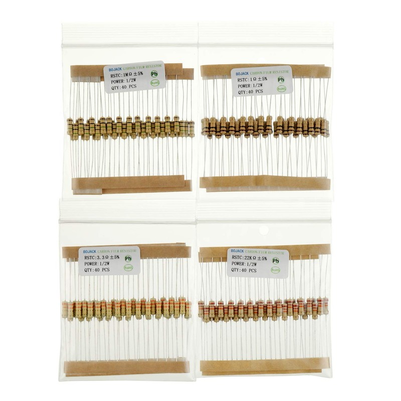 BOJACK 1000 Pcs 25 Values Resistor Kit 1 Ohm-1M Ohm