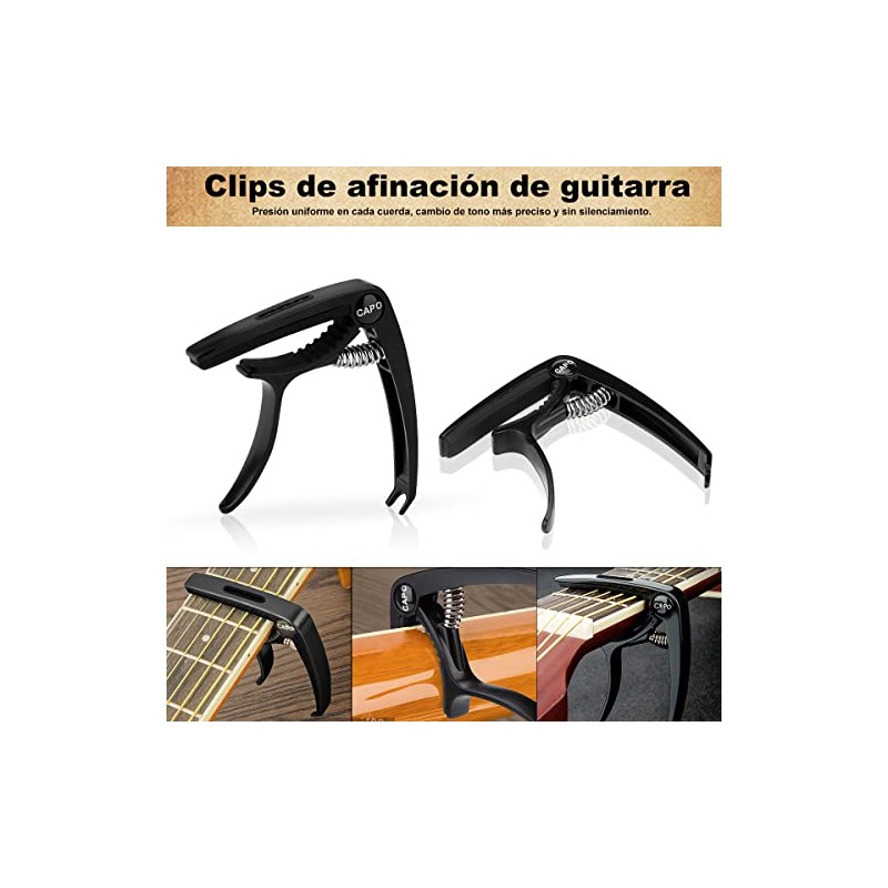 Afinador para Guitarra Juego de 11 Piezas,con Ranuras（Capo guitarra*1+Puas para