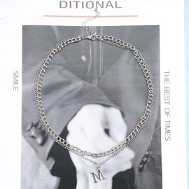 Cimenexe Bohème Buchstabe M Anhänger Halskette Choker Initiale M Halskette Kette Alphabet Schlüsselbein Kette Halskette Silber Geschichtet Büroklammer Kette Choker Halskette