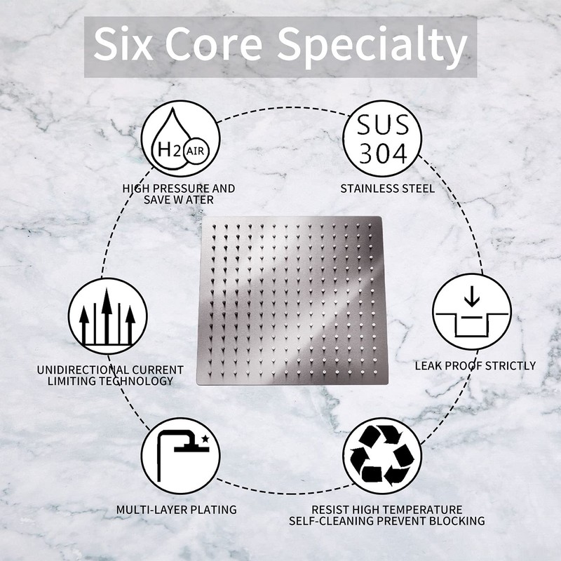 GGStudy High Pressure Square Shower Head 12 Inches Large Stainless