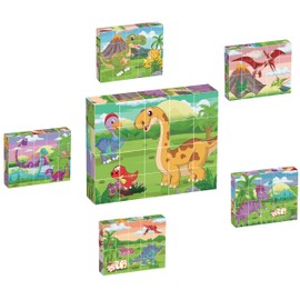 PicassoTiles 20 pcs Magnetic Cube Puzzle 6-in-1 Dinosaur Theme Pattern Magnet Brain Teaser Building Cubes 120 Pictures Toy Set Kids Ages 3 & Up Preschool Children Promote Problem Solving Skills PMC23
