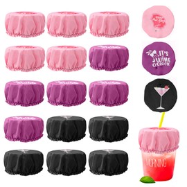 15 Piece Drink Cover Scrunchies, Elastic Fabric Class Cup Drink Covers, Anti Spike Drink Cover with Straw Hole, Reusable Drink Covers, Band Cup Cover for Drinks Protector Fits Most Cups (Mixed Color)
