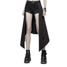 Punk Rave Women's Punk Daily Half Skirt Woven Fabric Adjustable Streetwear Hip Hop Personality Skirt (XS~S) Black