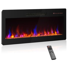 BELLEZE 36" Electric Fireplace Heater, 1400 W Recessed & Wall Mounted Electric Fireplace with Remote Control, Heater with Adjustable Flame Color and Brightness, Timer, Touch Screen
