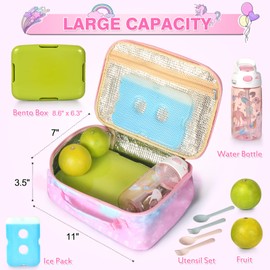 BYXEPA Lunch Box Kids, 11" L x 7" W x 3.5" H, Waterproof Reusable Insulated Lunch Bag for Girls, Cooler Bento Boxes Containers & Snacks for Elementary School Travel (Galaxy Pink)