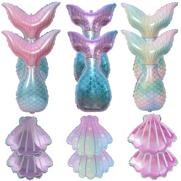 Mermaid Tail Balloons, Shell Balloons, Gradient Color Printing, Set of