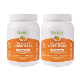 Life180, Colágeno Hidrolizado en Polvo, Sabor Naranja, Paquete de 2 piezas de 450 gr cu , 60 Porciones, 10gr de Colágeno por Porción                  
