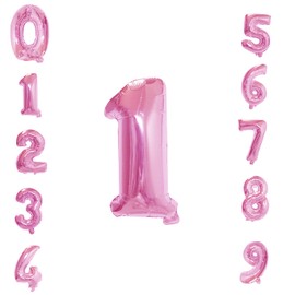 WedDecor 32 Inch Foil Balloons Number 1, Self Sealing Foil Balloons, Self Inflating Number Balloons for Birthday Parties, New Year Decorations, Anniversaries, Party Supplies, Pink