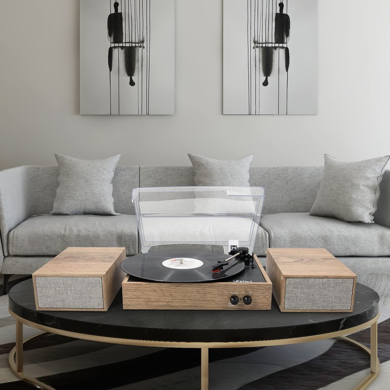 LP&No.1 Wireless Turntable with Stereo Speakers, 3-Speed Vintage Belt-Drive with