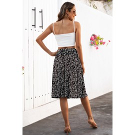 Naggoo Womens Summer Skirts Floral Trendy Pleated Midi Skirt Below The Knee Skirt Polka Dot Black M