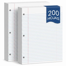 200 Hojas Forradas con Insertos Tamaño Carta, Papel de Recambio, Recarga para Portátiles de Hojas Sueltas, Relleno Perforado con Hojas Sueltas de 3 Orificios para Carpetas de Anillas
