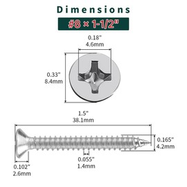 #8 x 1-1/2" Flat Head Wood Screws 50 Pcs 18-8 (304) Stainless Steel Flat Head Phillips Drive Self Tapping Screws, Bright Finish, No Coating, Fayeploo