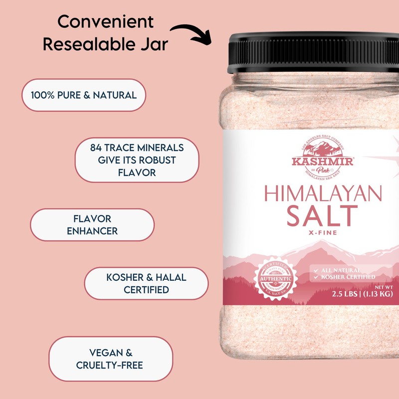 LA SALT CO Kashmir 2.5 Lbs Pink Himalayan Salt Jar,