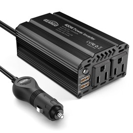 400W Power Inverter DC 12V to 110V AC Car Charger Converter with 4.8A Dual USB Ports and 2 AC Outlets Car Adapter (Black) | GEARGO