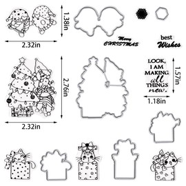 Christmas Cutting Dies with Clear Stamps Christmas Tree Gifts Die Cuts Stamps and Dies for Card Making Words Cutting Dies with Stamps for Christmas DIY Scrapbooking Album Card Photo Craft Decoration