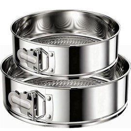 Molde desmontable de 9 pulgadas y 10 pulgadas con parte inferior extraíble, acero inoxidable 304, sin recubrimiento y antiadherente, molde redondo para tartas de queso para hornear