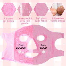 Cooling Face Mask, Reusable, Soothing Face Cooling Mask, Stress Relief Relaxation, for Puffy Face, with 1 Eyemask, Pink